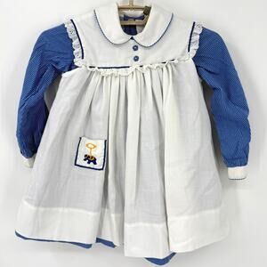 Jayne Copeland Vintage 2pc Pinafore Dress Peterpan Collar Stripe Size 2T/3T